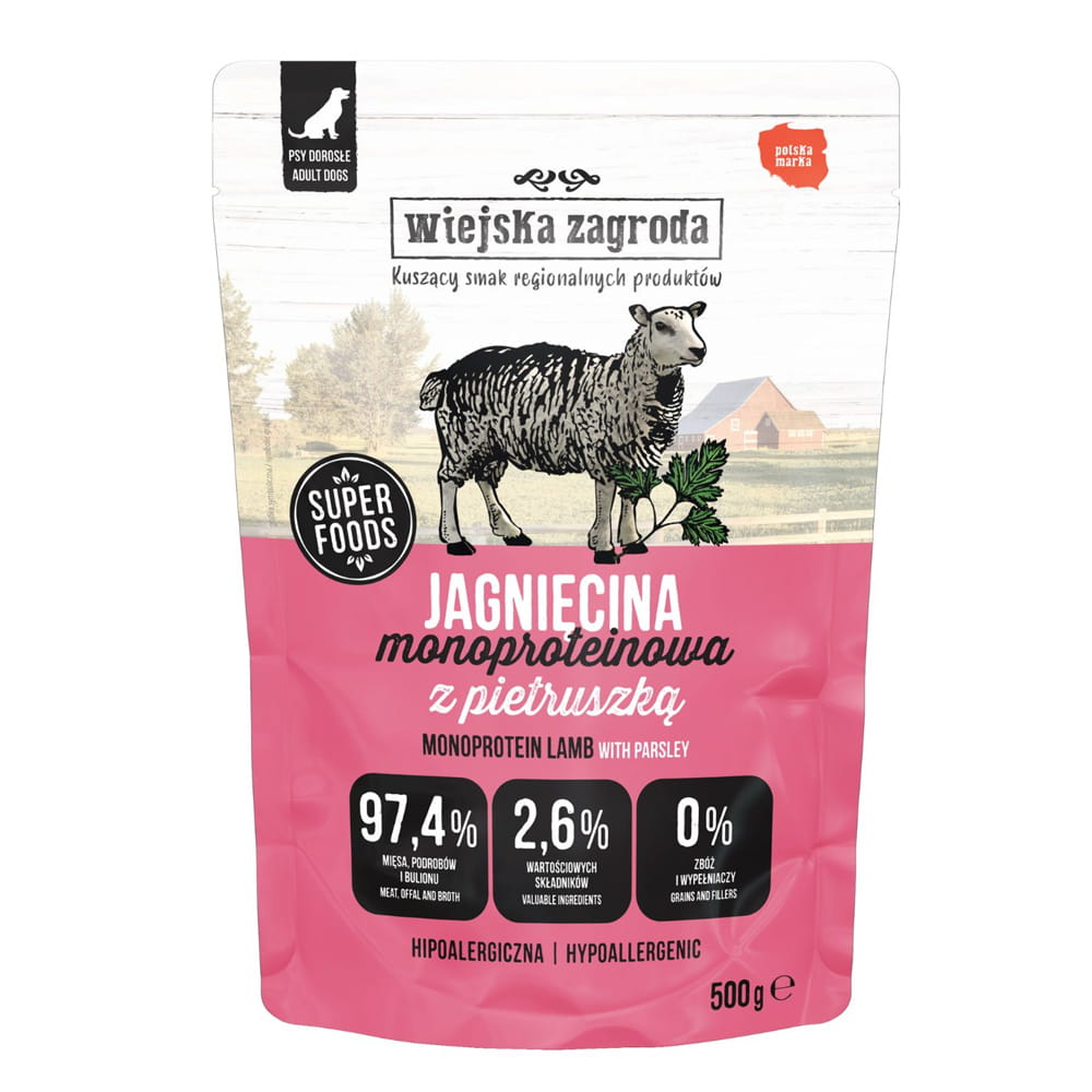 Wiejska Zagroda Karma mokra dla psa Monobiałkowa Jagnięcina (dorosły) 500g